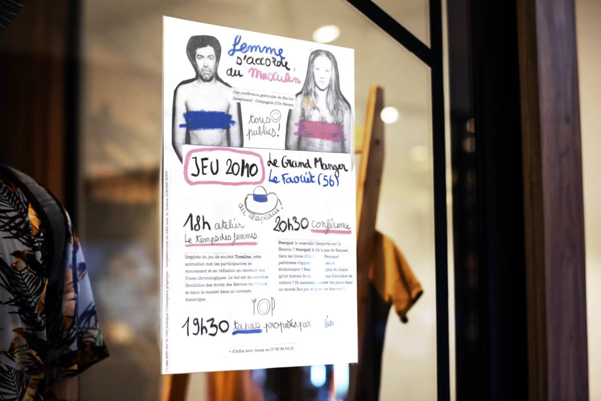 Affichage dans un commerce - Conférence gesticulée "Femme s'accorde au masculin"